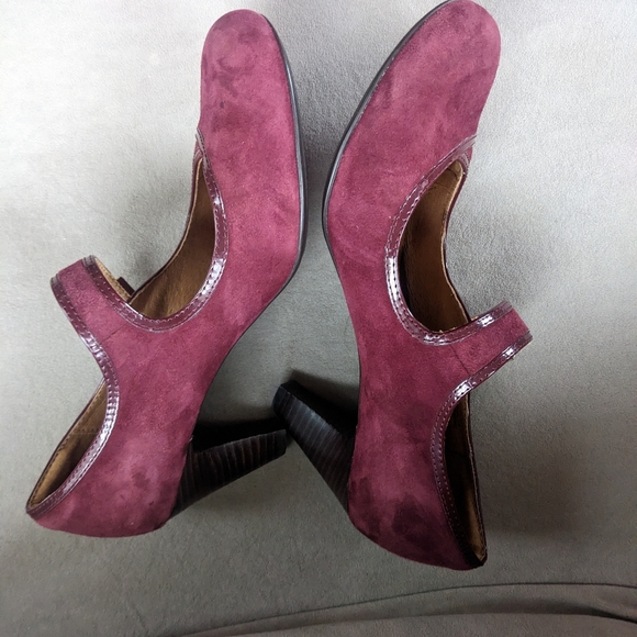 Sofft Obella Burgundy Red Suede Leather Mary Jane 3" Pumps Retro Heels Size 9.5M - Picture 4 of 5